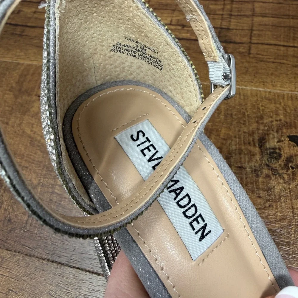 Steve Madden TIAA-R Rhinestone Block Heels Silver‎ 9.5 w/ Box